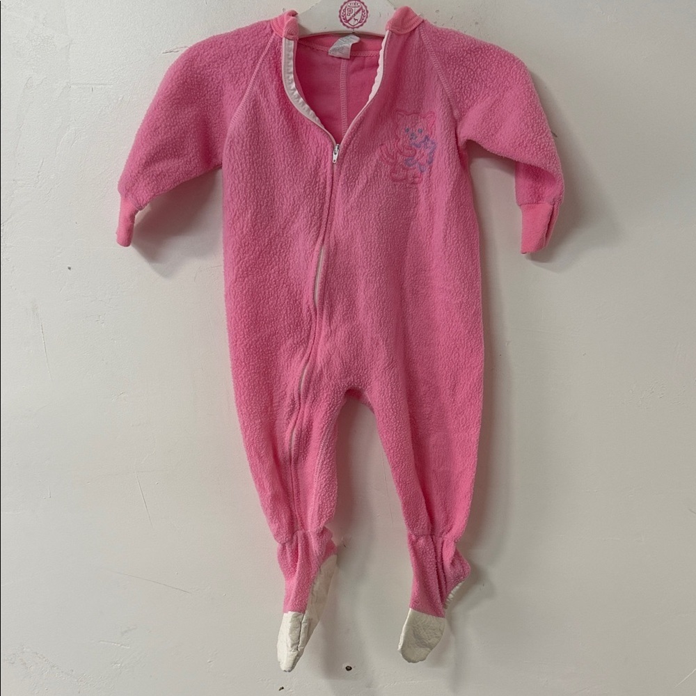 Cozy Pink Footed Fleece One-Piece for Kids 80’s 90’s
